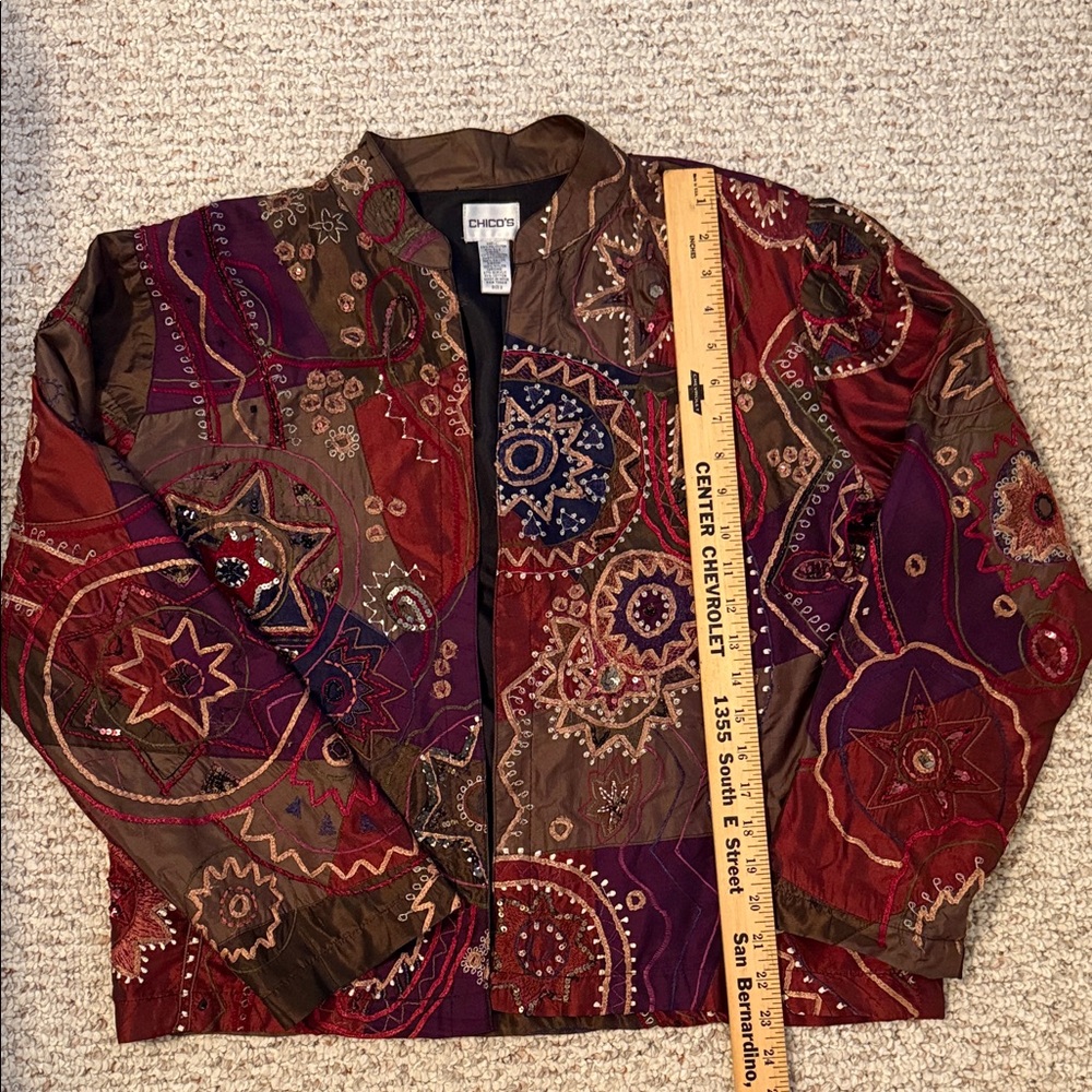 Patchwork Embroidered Jacket - Red, Purple, Brown - image 5